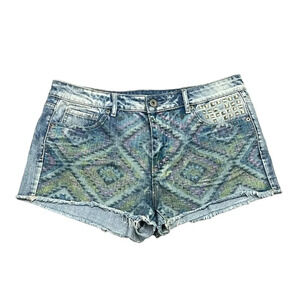 Bethany Mota High Rise Shorty Blue Jean Shorts Womens  Aztec Pattern Studs 10